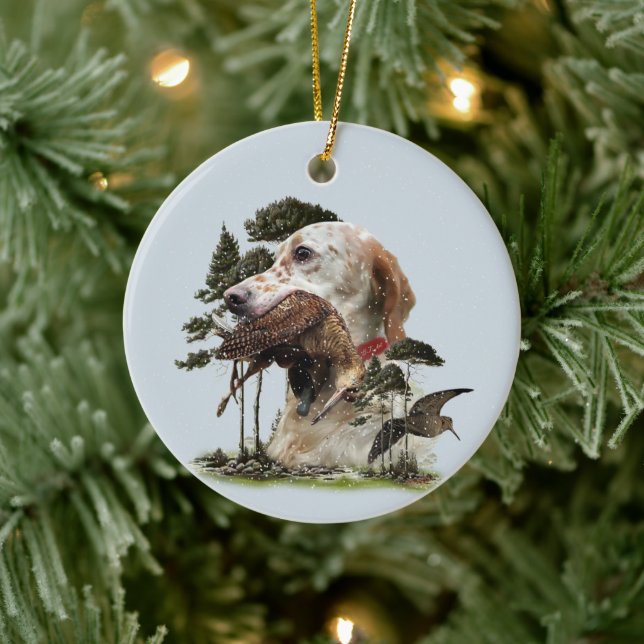 English Setter , woodcock hunting  Ceramic Ornament (Tree)