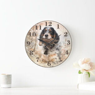 English Setter, Woodcock Hunting ,Dog Art Large Clock