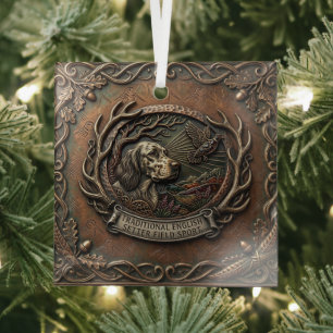 English Setter , woodcock hunting  Glass Ornament