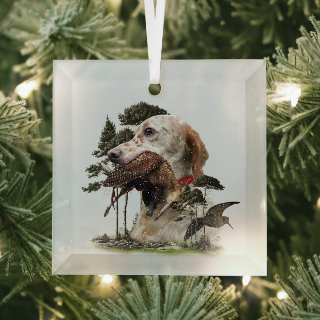 English Setter , woodcock hunting  Glass Ornament (Insitu)