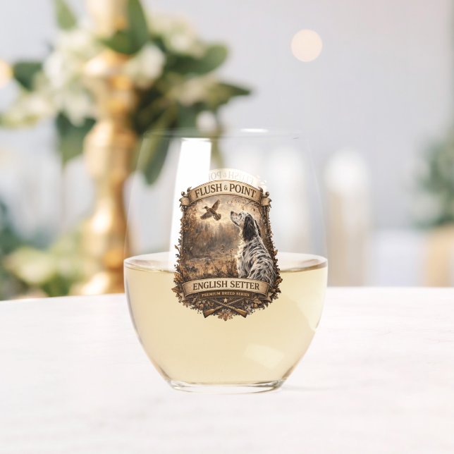 English Setters Stemless Wine Glass (Insitu (Wedding))