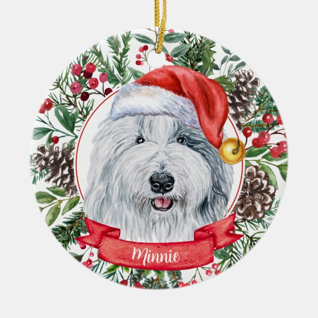 English Sheepdog Custom Santa Christmas Ornament (Front)