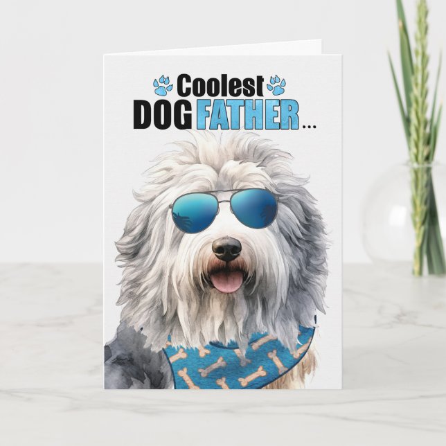 English Sheepdog Dog Coolest Dad Father's Day Holiday Card (Front)