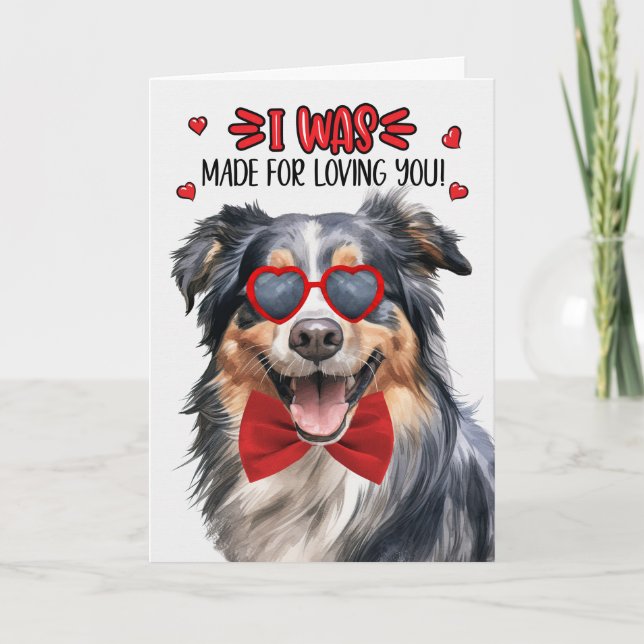English Shepherd Dog Made for Loving You Valentine Holiday Card (Front)