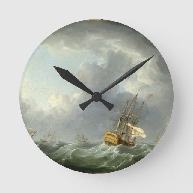 English Ships Running Before a Gale (oil on canvas Round Clock (Front)