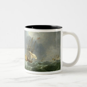 English Ships Running Before a Gale (oil on canvas Two-Tone Coffee Mug