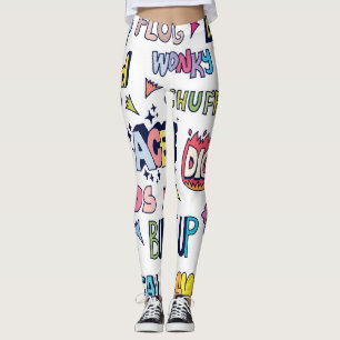 English slang words, doodle lettering leggings