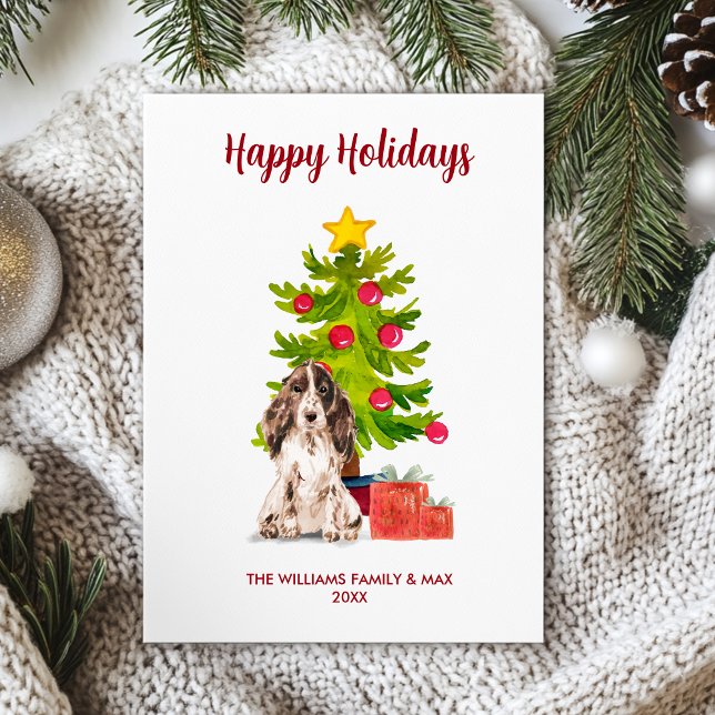 English Spaniel Dog Family Christmas Holiday Card (Creator Uploaded)