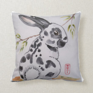 English Spot Bunny Rabbit Pillow, Oriental Design Throw Pillow