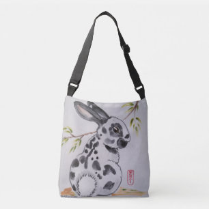 English Spot Rabbit Black and White Shopping Tote
