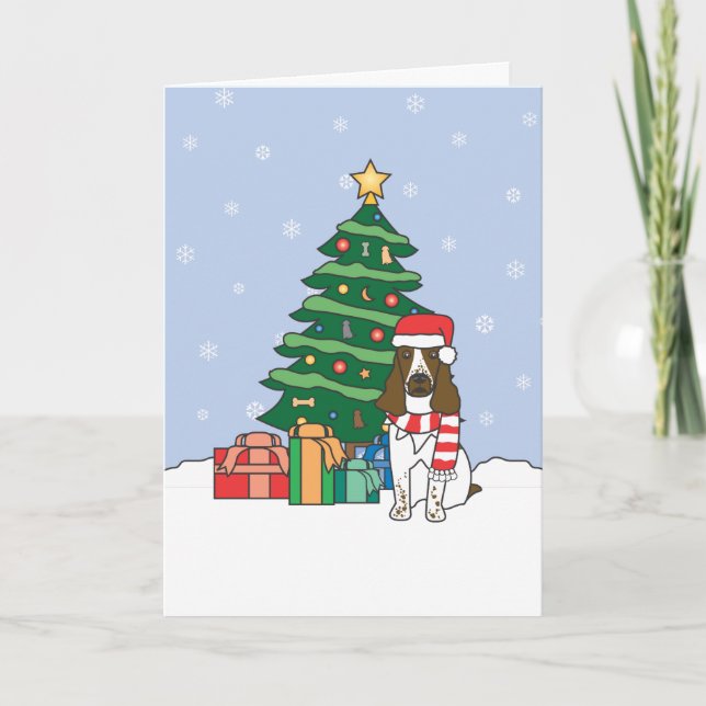 English Springer Spaniel and Christmas Tree Holiday Card (Front)