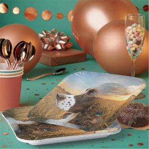 English Springer Spaniel and Pheasant Paper Plate