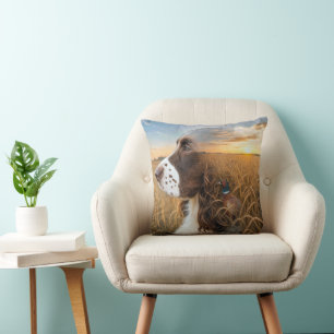 English Springer Spaniel and Pheasant Throw Pillow
