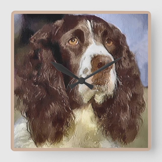 English Springer Spaniel Art Square Wall Clock (Front)