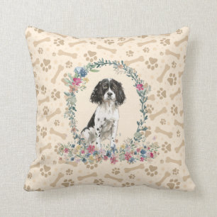 English Springer Spaniel Black Dog Paw Print Cute Throw Pillow