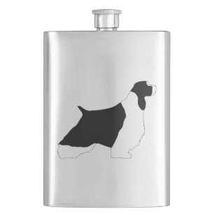 English Springer Spaniel black white silo Hip Flask