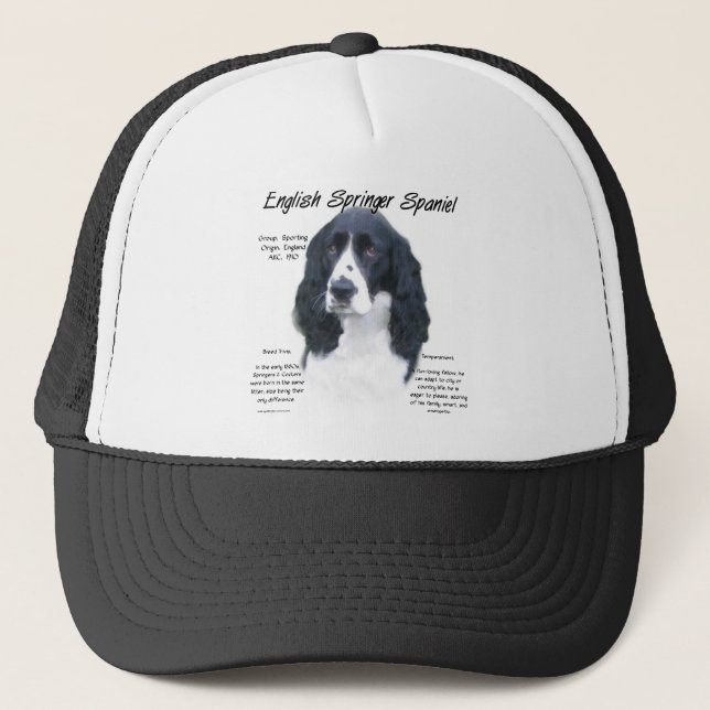 English Springer Spaniel (blk) History Design Trucker Hat (Front)