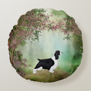 English Springer Spaniel Blossom Round Pillow