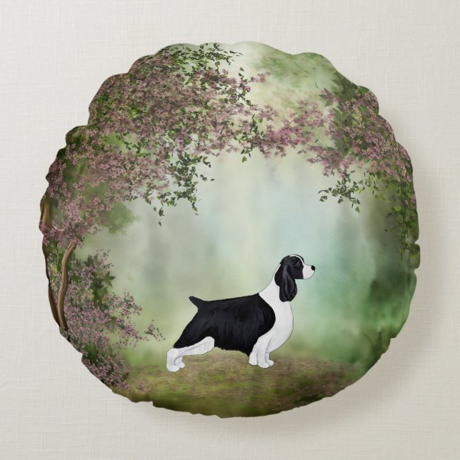 English Springer Spaniel Blossom Round Pillow (Front)