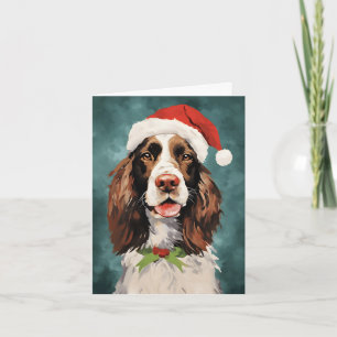 English Springer Spaniel Christmas brush painting Card