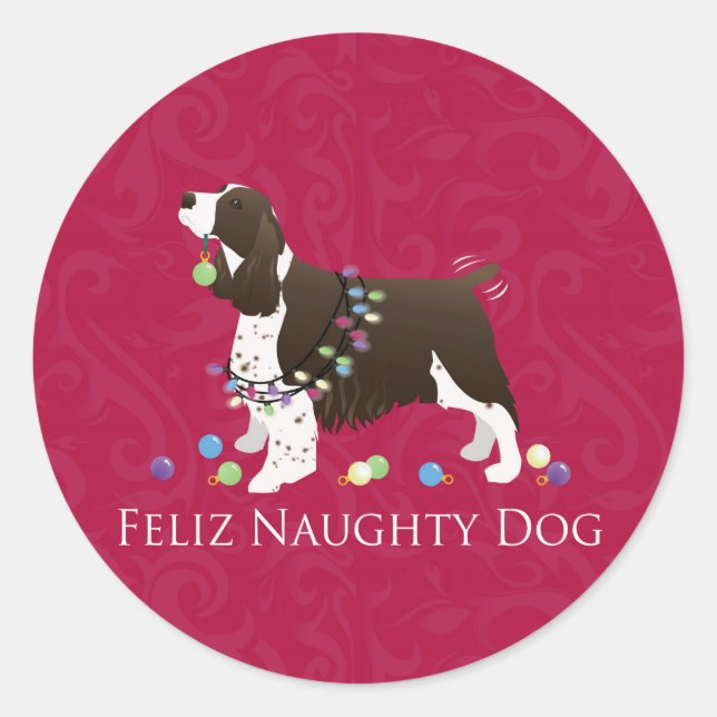 English Springer Spaniel Christmas Design Classic Round Sticker (Front)