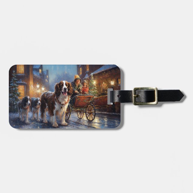English Springer Spaniel Christmas Festive Season Luggage Tag (Front Horizontal)