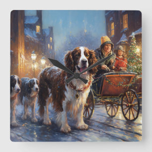 English Springer Spaniel Christmas Festive Season Square Wall Clock
