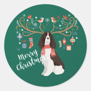 English Springer Spaniel Christmas Reindeer Dog Classic Round Sticker