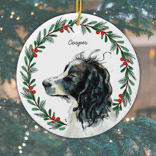 English Springer Spaniel Custom Name Christmas Ceramic Ornament