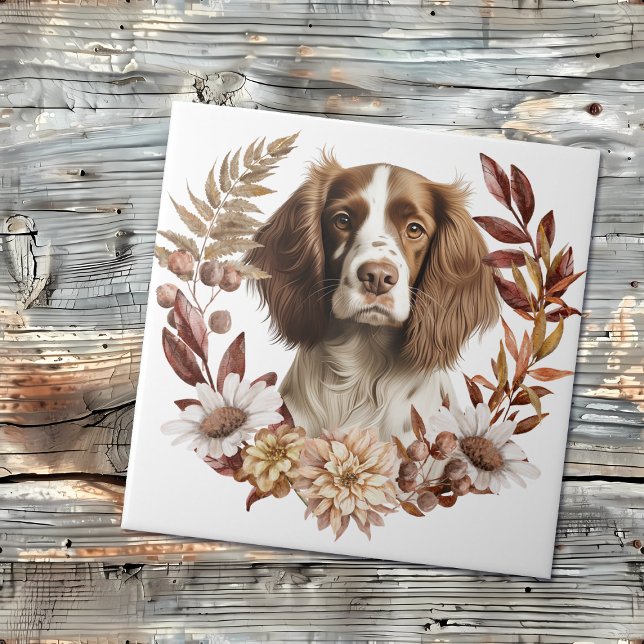 English Springer Spaniel Dog Autumn Wreath Tile (Creator Uploaded)