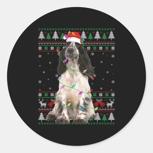 English Springer Spaniel Dog Christmas Ugly Sweate Classic Round Sticker (Front)