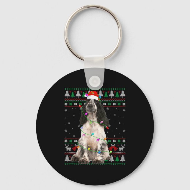 English Springer Spaniel Dog Christmas Ugly Sweate Keychain (Front)