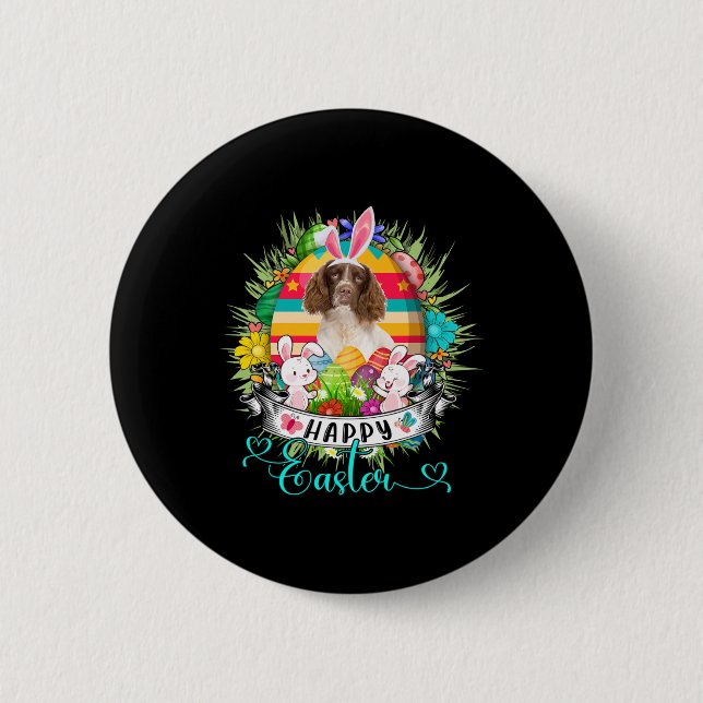 English Springer Spaniel Dog In Easter Eggs Sket  2 Inch Round Button (Front)