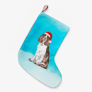 English Springer Spaniel Dog In Snow Christmas Hat Small Christmas Stocking