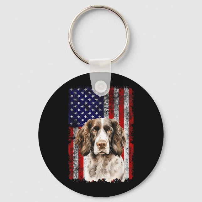 English Springer Spaniel Dog Lover US Flag 4th of Keychain (Front)