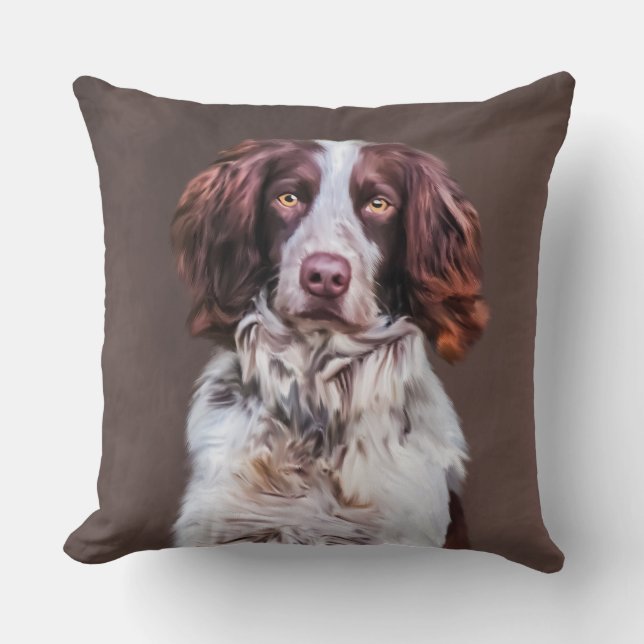 English Springer Spaniel Dog Oil Painting Portrait Throw Pillow (Front)