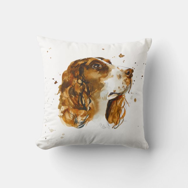 English Springer Spaniel Dog Puppy Watercolor Throw Pillow (Front)