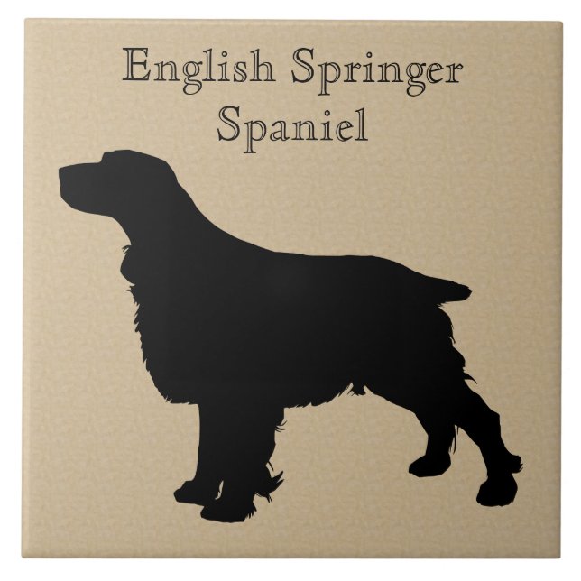English Springer Spaniel Dog Silhouette Tile (Front)