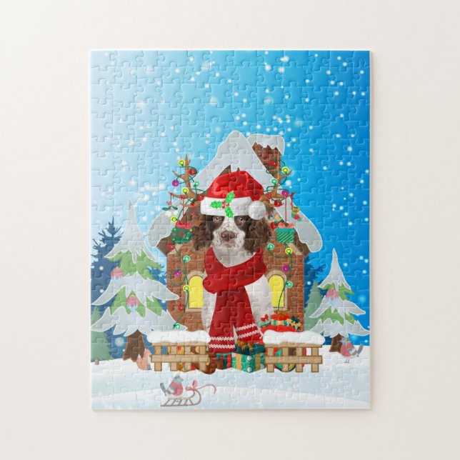 English Springer Spaniel dog with Christmas gifts Jigsaw Puzzle (Vertical)
