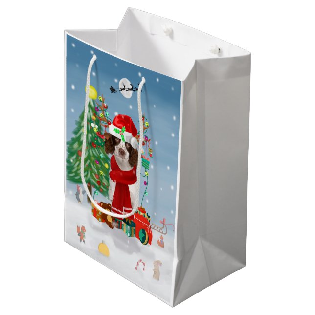 English Springer Spaniel dog with Christmas gifts  Medium Gift Bag (Front Angled)