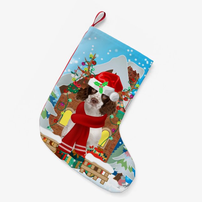 English Springer Spaniel dog with Christmas gifts Small Christmas Stocking (Front (Hanging))