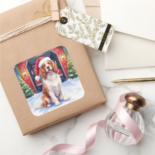 English Springer Spaniel Fire Station Santa Square Sticker