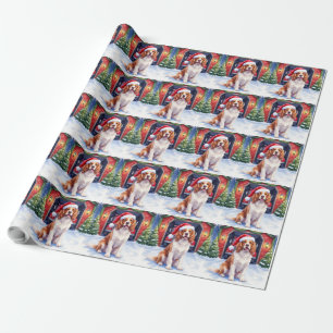 English Springer Spaniel Fire Station Santa Wrapping Paper