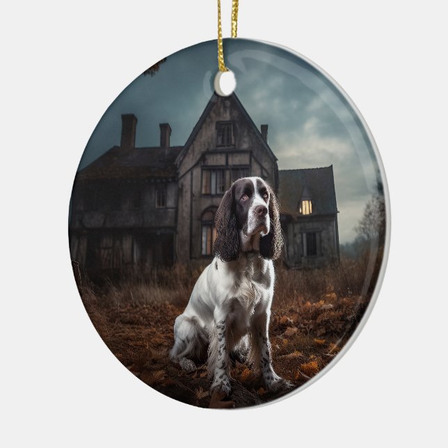 English Springer Spaniel Halloween Scary Ceramic Ornament (Left)