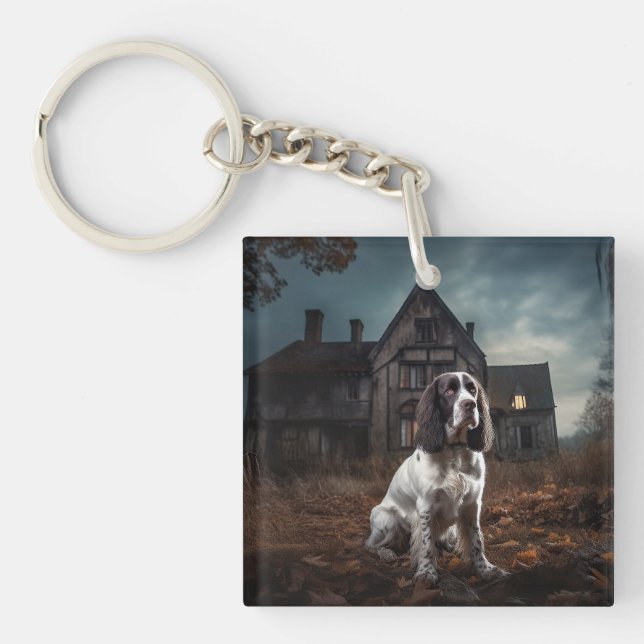 English Springer Spaniel Halloween Scary Keychain (Front)