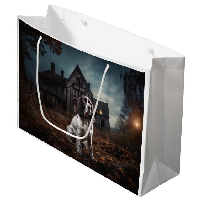 English Springer Spaniel Halloween Scary Large Gift Bag (Front Angled)