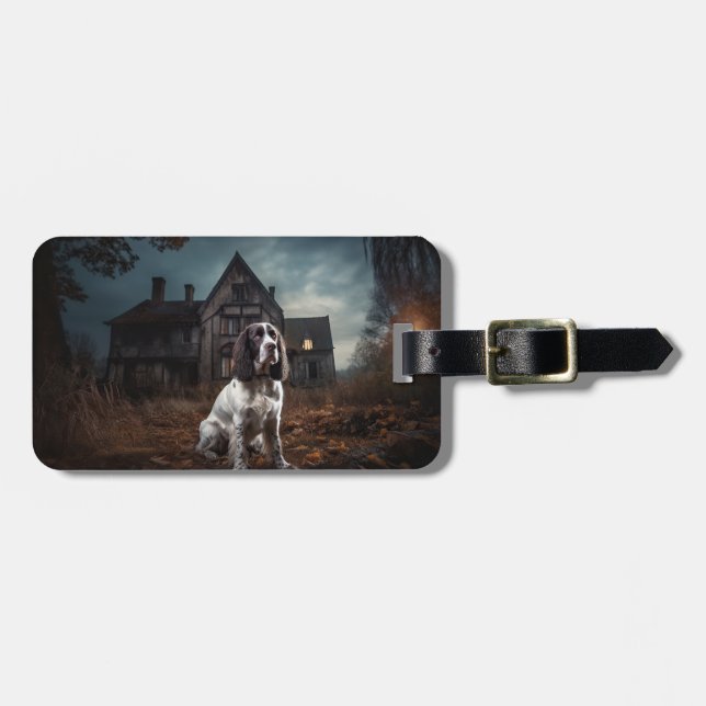 English Springer Spaniel Halloween Scary Luggage Tag (Front Horizontal)