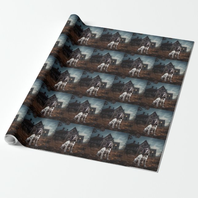 English Springer Spaniel Halloween Scary Wrapping Paper (Unrolled)