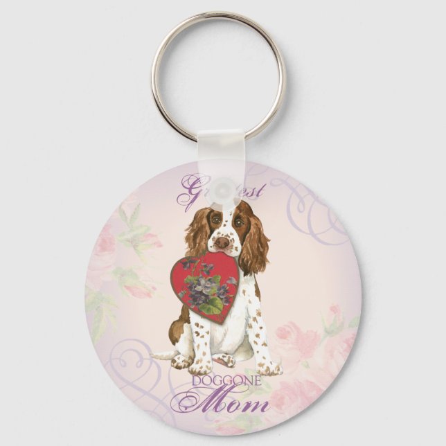 English Springer Spaniel Heart Mom Keychain (Front)