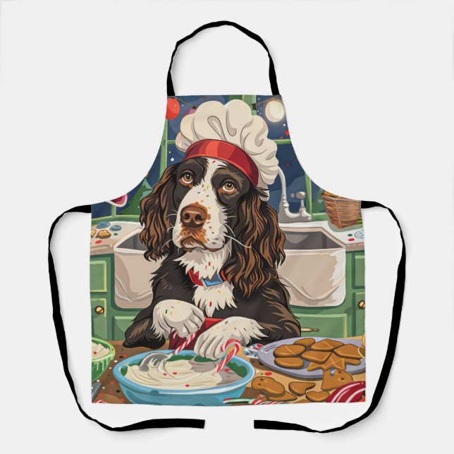 English Springer Spaniel Holiday Baking: Festive  Apron (Front)